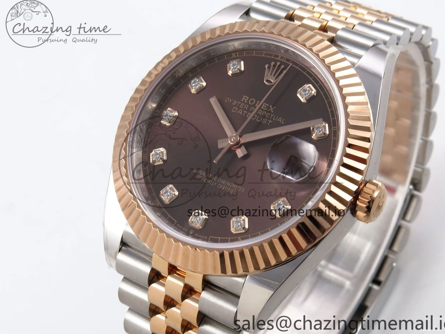 0130 DateJust 41 126331 ARF 1:1 Best Edition 904L Steel Brown Diamonds Dial on SS RG Jubilee Bracelet SH3235（Gain Weight） Thermal 1111